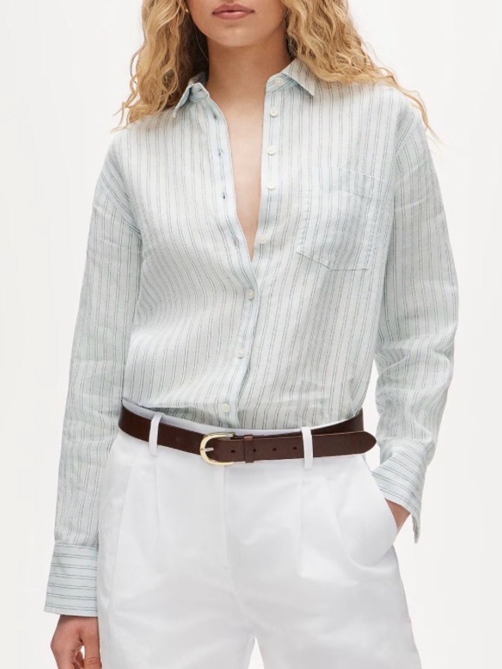 J.Crew Garçon Classic Shirt Striped Linen Light Blue  Size 0 NWT